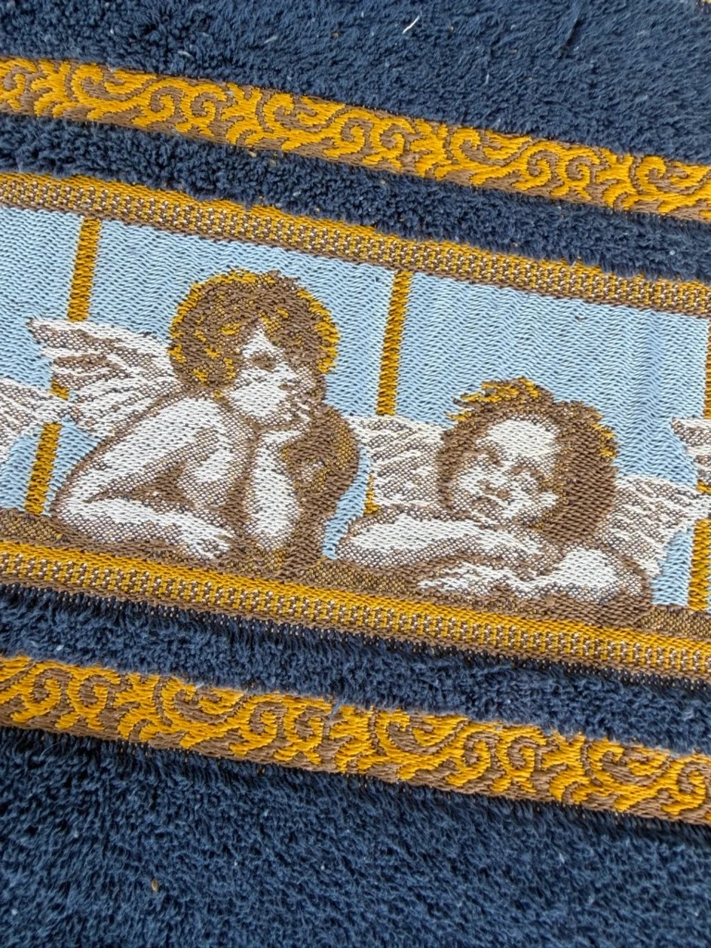VTG Celestial Sun Moon Stars Cherub Angel Bath Towel Set Damaged Cutter READ